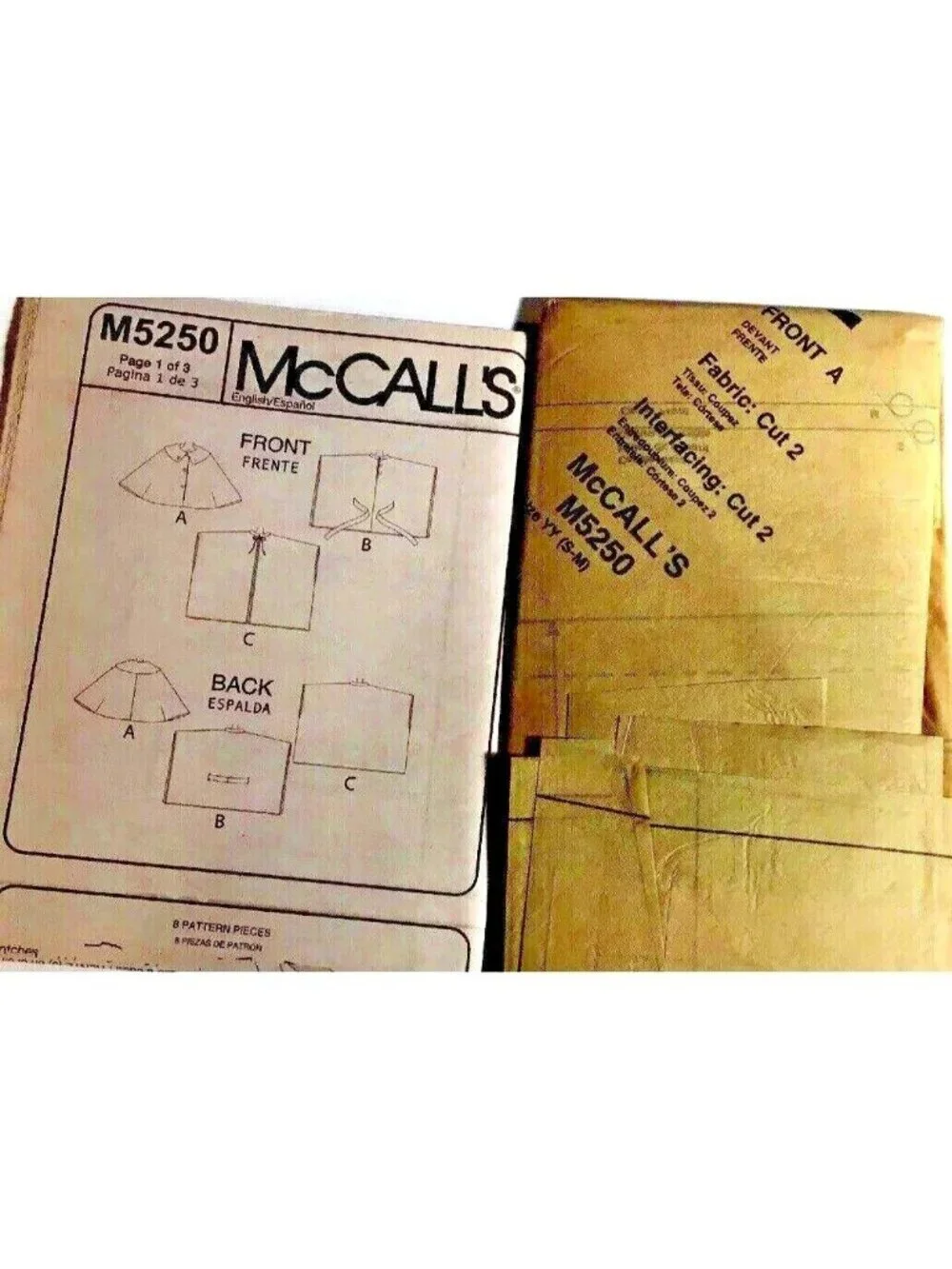 Vintage Sewing Pattern McCalls M5250 Miss Capes Ponchos Sizes Sml-Med 8-14 Uncut